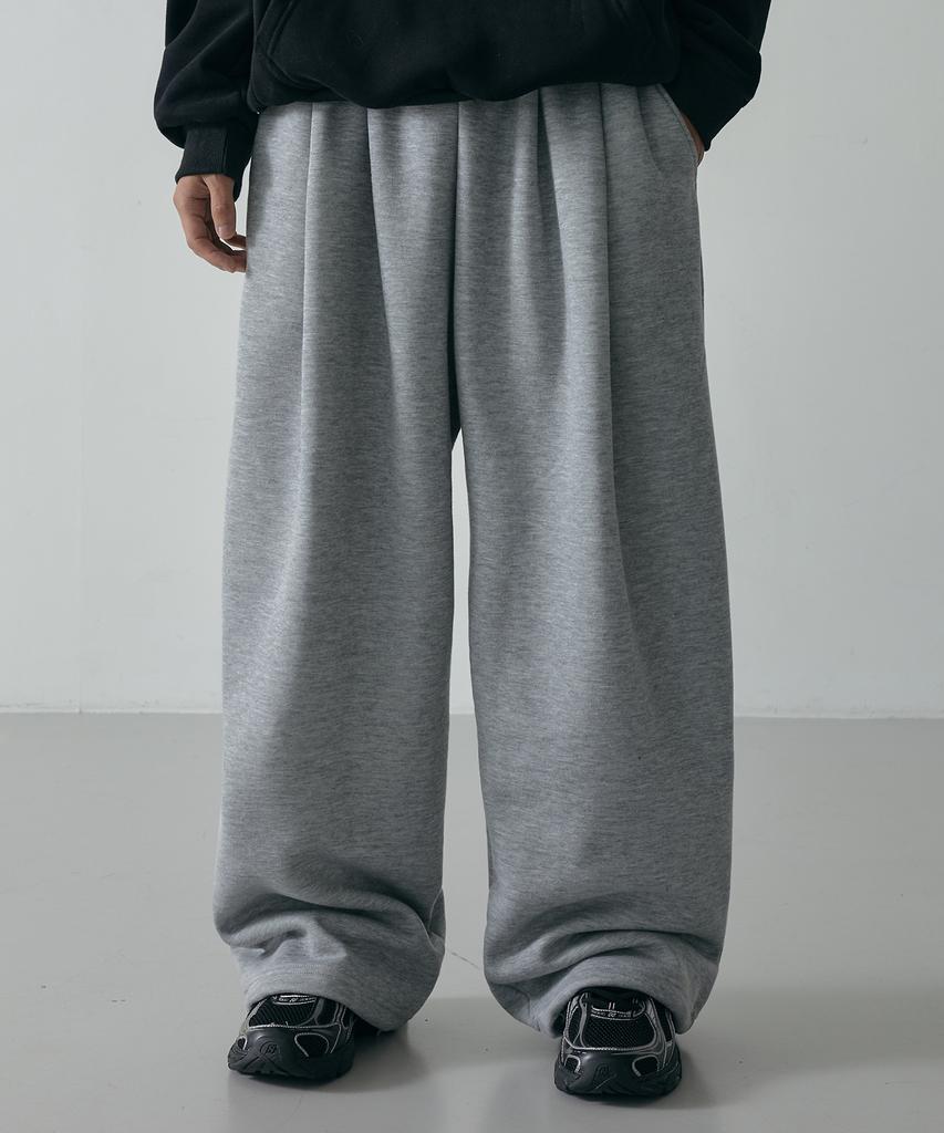LXT Double-Pleat Hidden String Wide Sweatpants [Grey Melange]