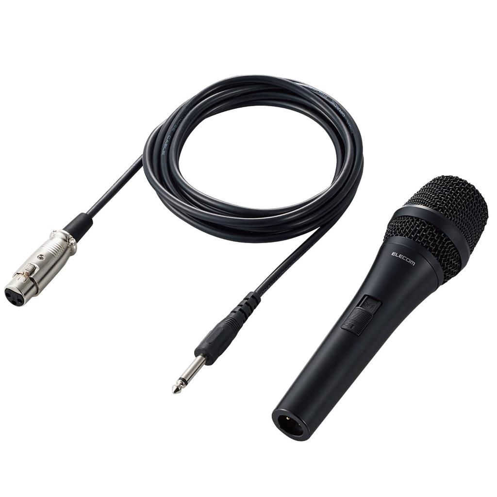 Elecom Dynamic Microphone Vocal Microphone with Mute Function Connection Standard Monaural Plug Detachable Cable Black 6.3mm HS-MC11BK