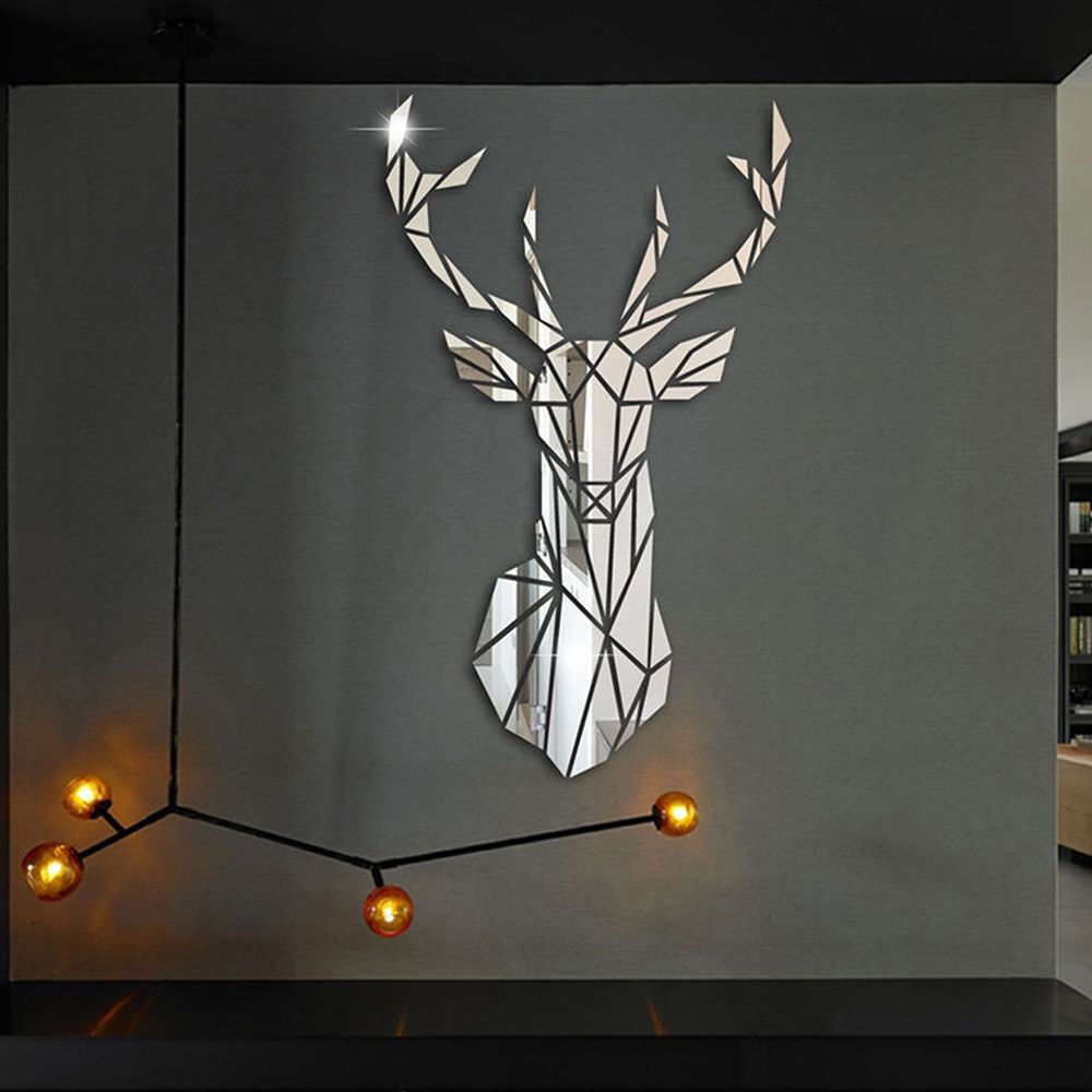 Наклейки с зеркальной поверхностью, самоклеящиеся, разных размеров, настенное искусство, настенная роспись для гостиной, 3D наклейки с головой оленя