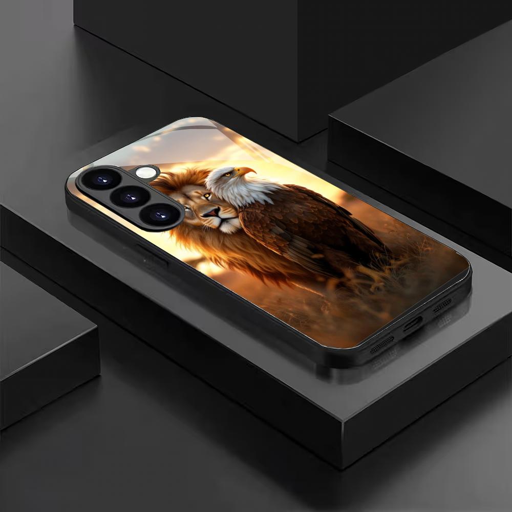 Чехол из закаленного стекла с рисунком "Лев и Орел" для Samsung Galaxy S26 S25 S24 S22 S21 S20 FE/Ultra/Plus, устойчивый к царапинам