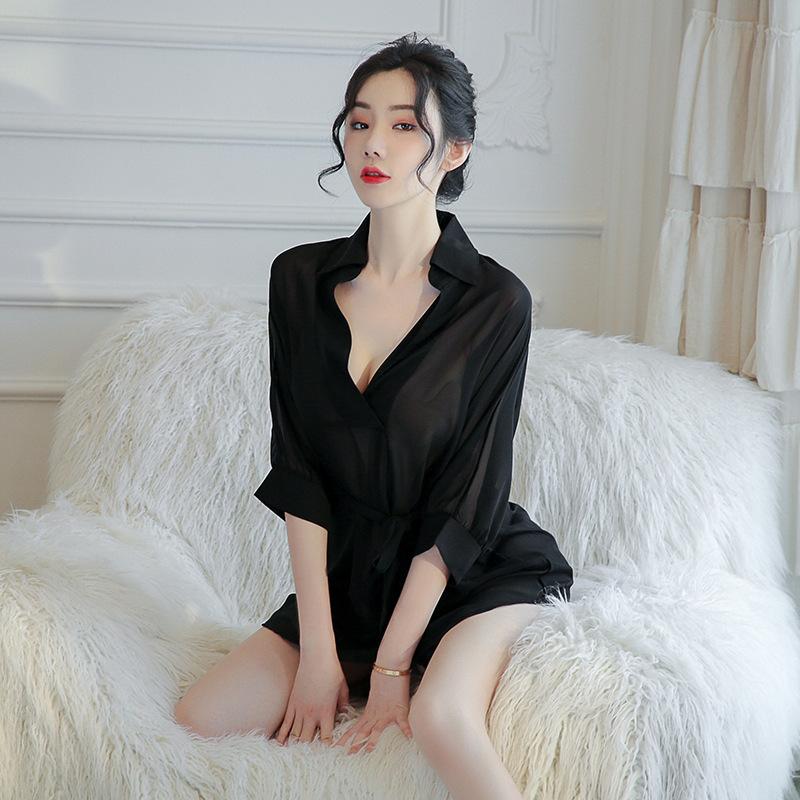 Sex Underwear Cute Temptation Medium Sleeve Thin Sexy Chiffon Shirt Passion Teasing Pajama Suit