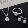925 Sterling Silver Cute Christmas Gift Noble Fashion Elegant Women Shiny Crystal CZ Necklace Earring Ring Jewelry Set
