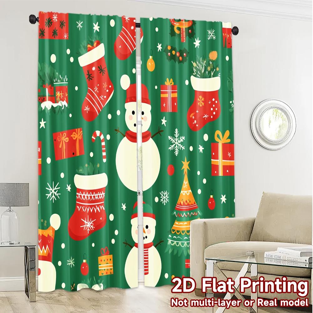 2pcs,Curtains Cute Snowman Christmas Tree Stocking (2) Pattern Chic Curtains Versatile Polyester Fabric Curtains Art Deco