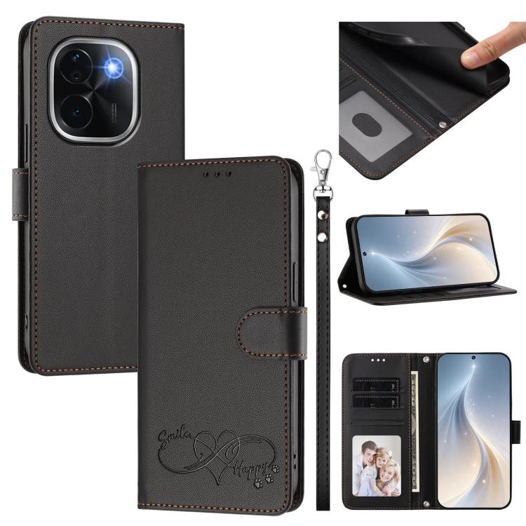 Happy Heart Pattern Magnetic Closure Vegan Leather Phone Case With Wrist Strap For vivo X200 FE