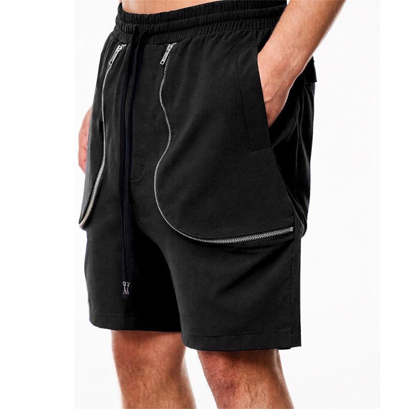 Men Casual Cargo Shorts Elastic Waist Drawstring With Zipper Pockets