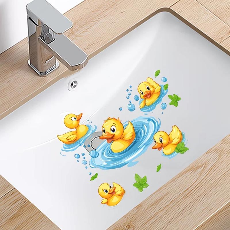 Yellow Duck Bathroom Wall Sticker PVC Removable Waterproof Decal for Cute Toilet Sink Childrens Decor
