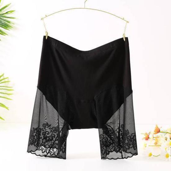 Women Safety Pants High Elasticity Solid Color Seamless Lace Patchwork Anti-exposure High Waist Tummy Control Quick Dry Mini