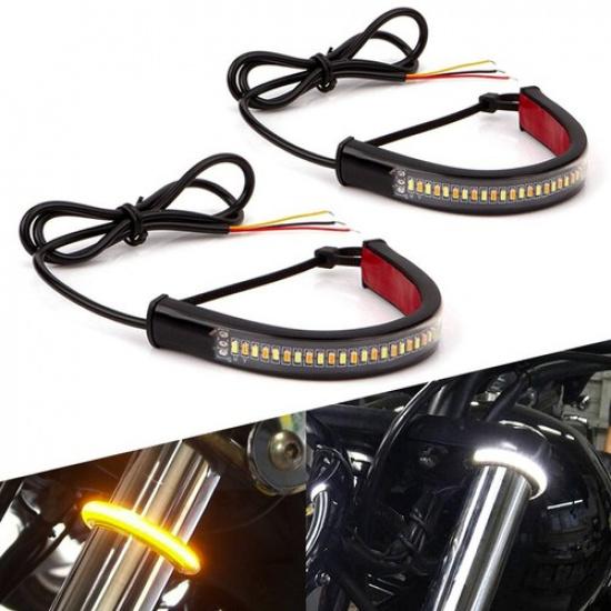 4Pcs Motorcycle LED Flexible Strip Light DRL Turn Signal White Amber Switchback