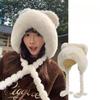 Winter Warm Earflap Fleece-Lined Thickened Knitted Wool Hat Women's Cute Plush Hat Faux Fur Face-Flattering