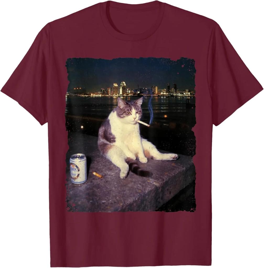 Cigarette Kitten Funny Smoking Cat Meme Stupid Brainrot T-Shirt Unisex