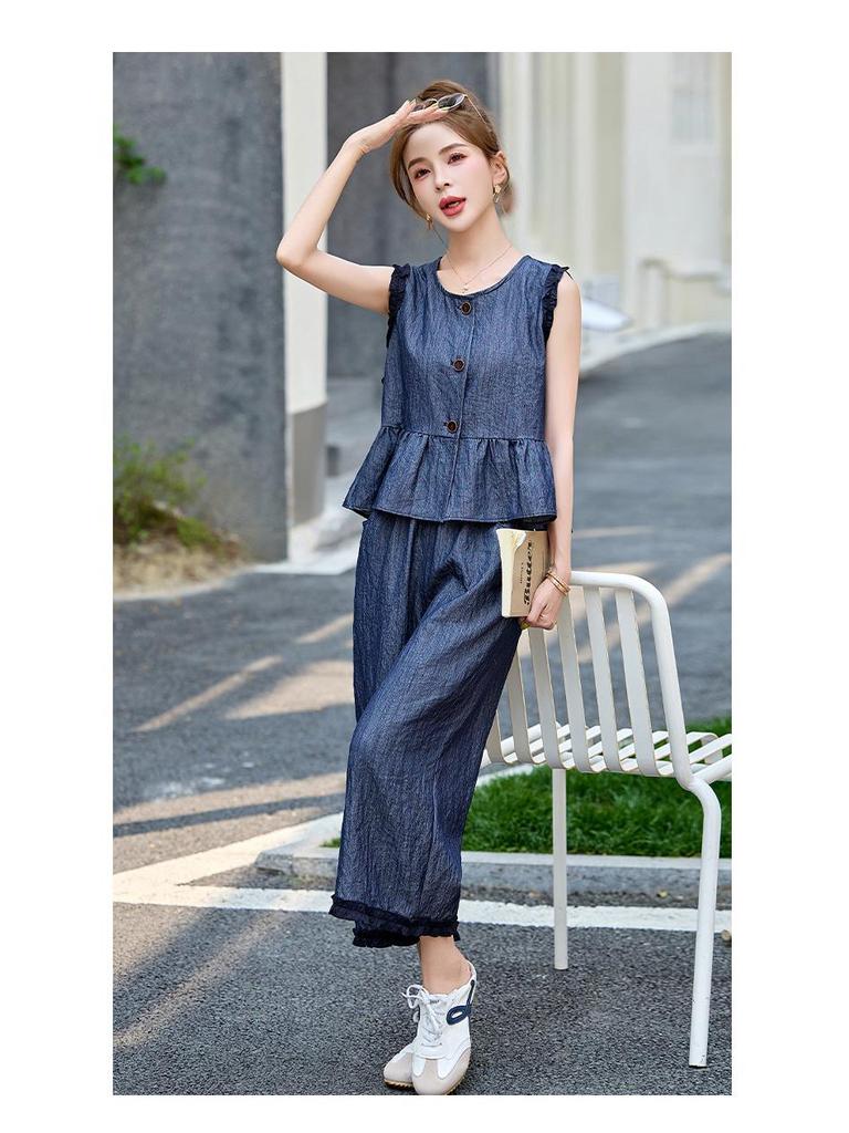 Stylish Summer 2025 Denim Jacket & Wide-Leg Pants Set