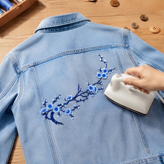 Floral Sewing Appliques for Bags Plum Blossom Patch, Embroidered Flower Patches, Iron on Clothing Backpacks Badges Apparel Jackets, DIY