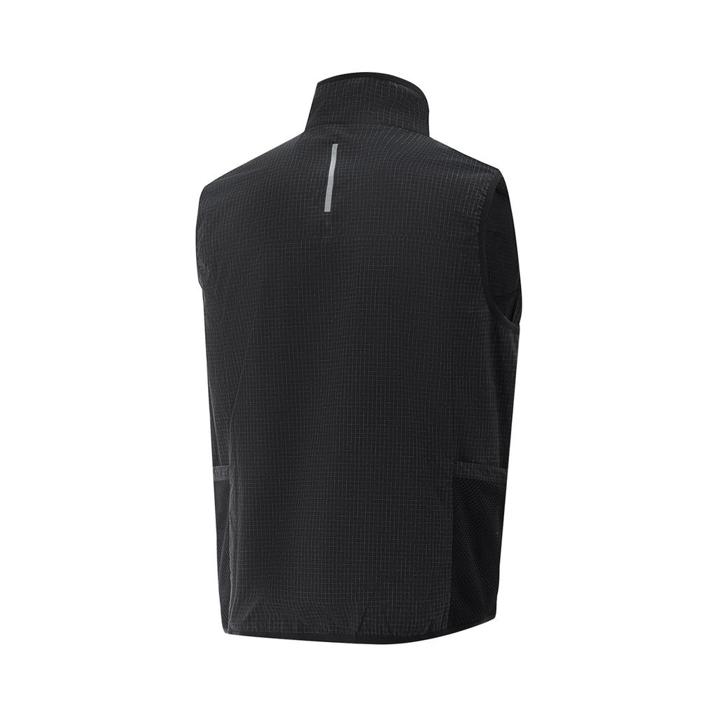 Li Ning Удобный клетчатый жилет с воротником-стойкой на молнии, простой, универсальный, свободный, дышащий, мужской, черный AMDV083-1