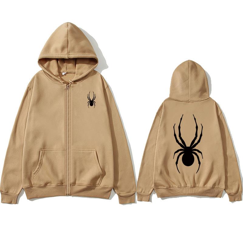 Черная толстовка на молнии с пауком, толстовка большого размера, уличная одежда, женская толстовка, женская толстовка с карманом и длинным рукавом, черная толстовка на молнии с пауком
