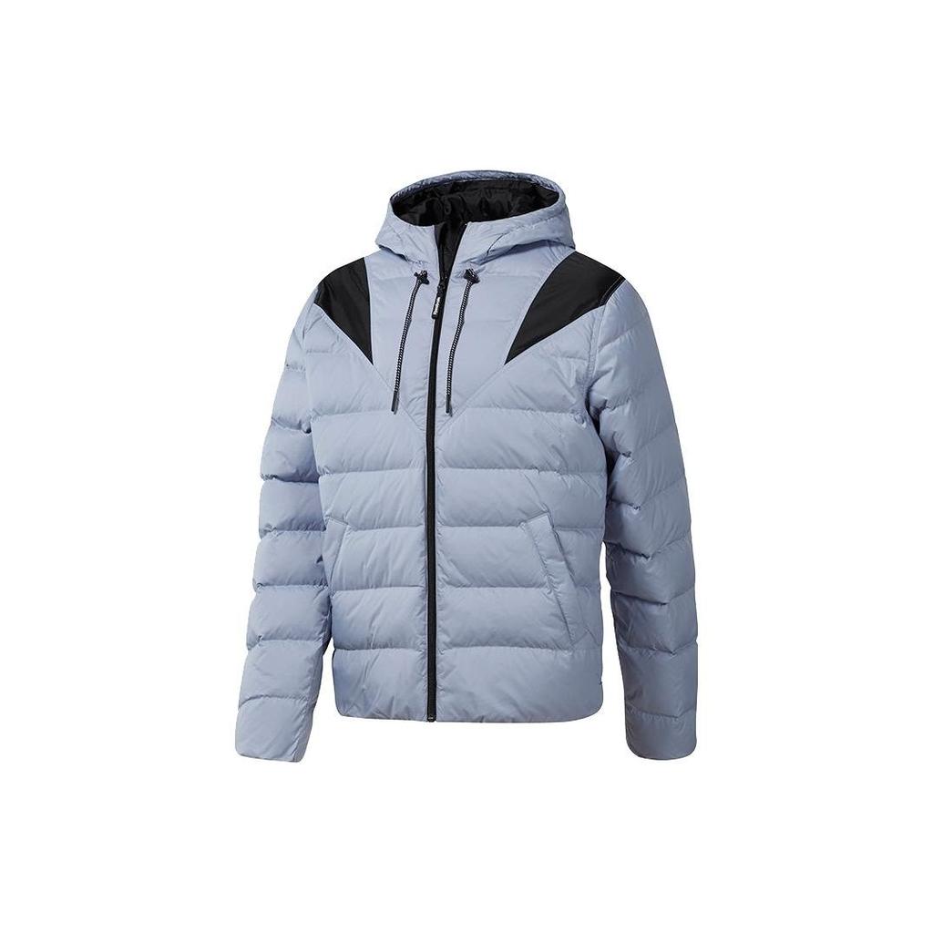 Reebok Модная короткая приталенная спортивно-повседневная пуховая куртка для мужчин, куртки, сине-серая, DY6001