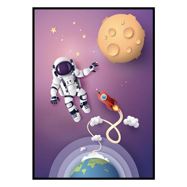 Outer Space Astronaut Cartoon Picture Poster Canvas Painting Kids Room Prints and Decoration Mural for Modern Home Decor No Frame