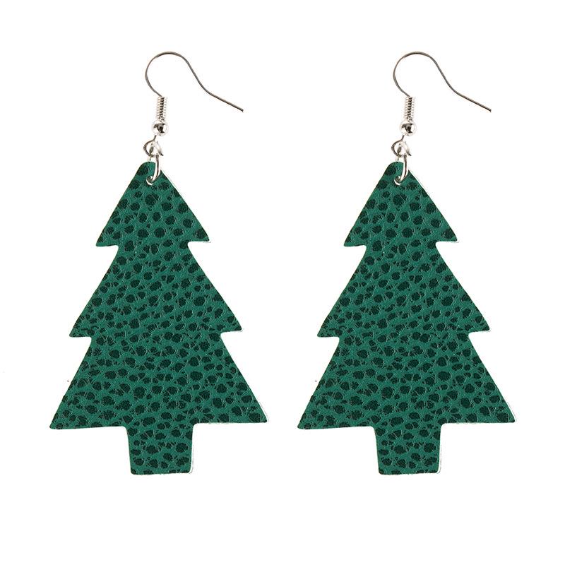 Cross-border Christmas Tree Double-sided PU Leather Teardrop Earrings
