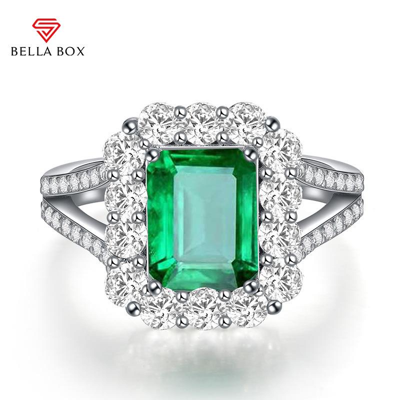 BELLA BOX Регулируемые кольца с зеленым цирконом квадратной формы для женщин, роскошное свадебное обручальное кольцо с зеленым драгоценным камнем
