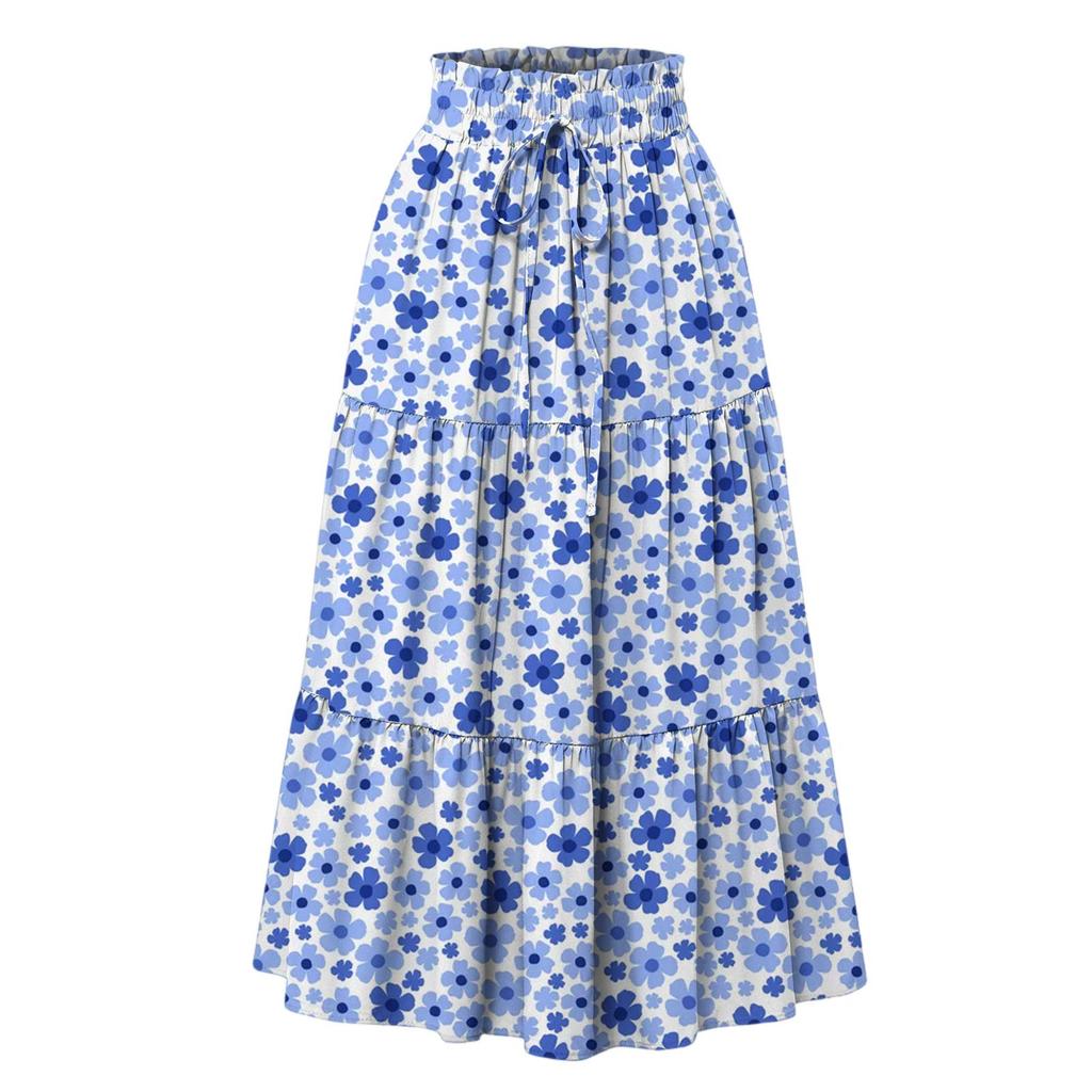 Женская модная юбка свободного покроя с цветочным принтом и эластичным поясом без карманов