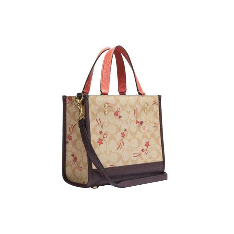 COACH Dempsey PVC Tote Bag, Shopping Bag, Crossbody Bag, Shoulder Bag, Handbag Small Women's Dark Brown & Khaki CJ646-IMOT4