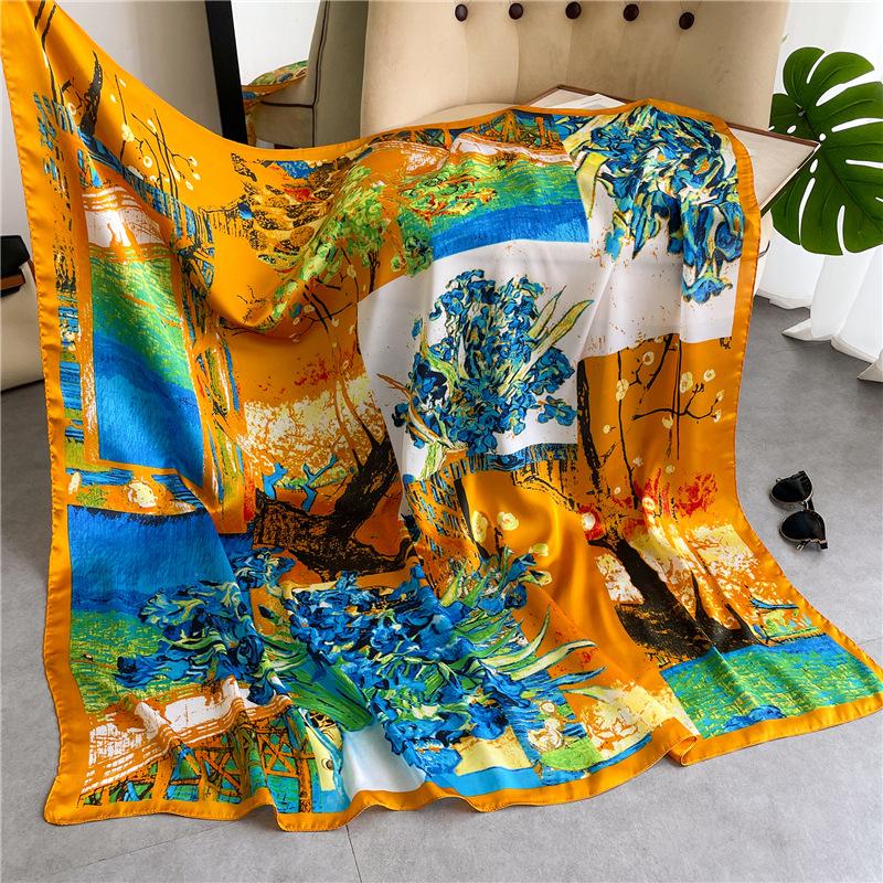 Four Season Style 110 * 110 Cm Silk Smooth Encrypted Brocade Large Square Scarf Scarf Thin Shawl Travel Sunscreen