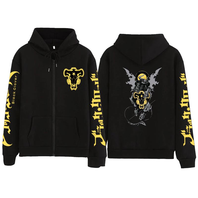 Толстовка на молнии с принтом черного клевера для мужчин и женщин, забавный свитшот Asta на осень и весну, пальто с рукавами-логообразными рукавами, топ унисекс