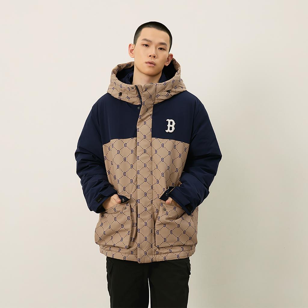 Новая коллекция MLB MONOGRAM Базовая куртка-пуховик Boston Red Sox FW24 Унисекс Светло-бежевая 3ADJM0846-43BGL