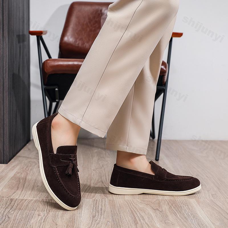 Модные мужские лоферы на плоской подошве из матовой замши, плоские туфли 2025, удобные, нескользящие, модные лоферы, легкие, трендовые, уличные повседневные туфли