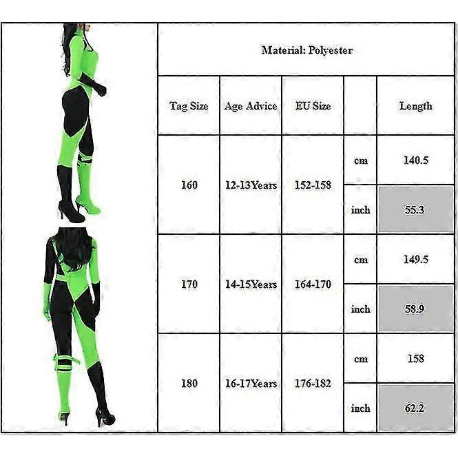 Women's Miss Go Theme Bodysuit Jumpsuit Cosplay Costume Shego Costume Halloween Female Dress Up
