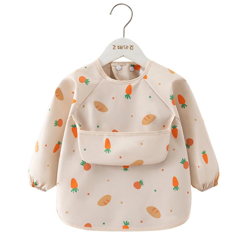 1PC Child Feeding Bib Waterproof Long Sleeve Apron Rice Pocket Feeding Blouse Toddler Bibs Children's Summer Thin Feeding Smock