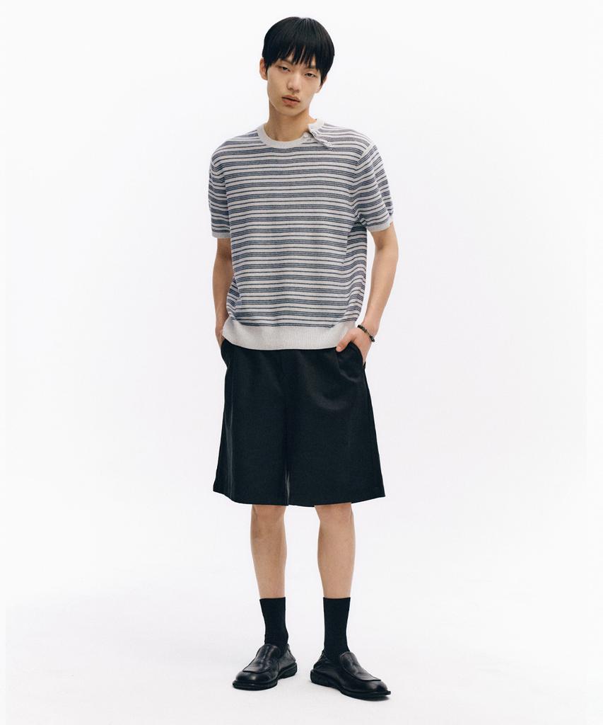INTEMPOMOOD Half Wheat Button Stripe Knit_Gray