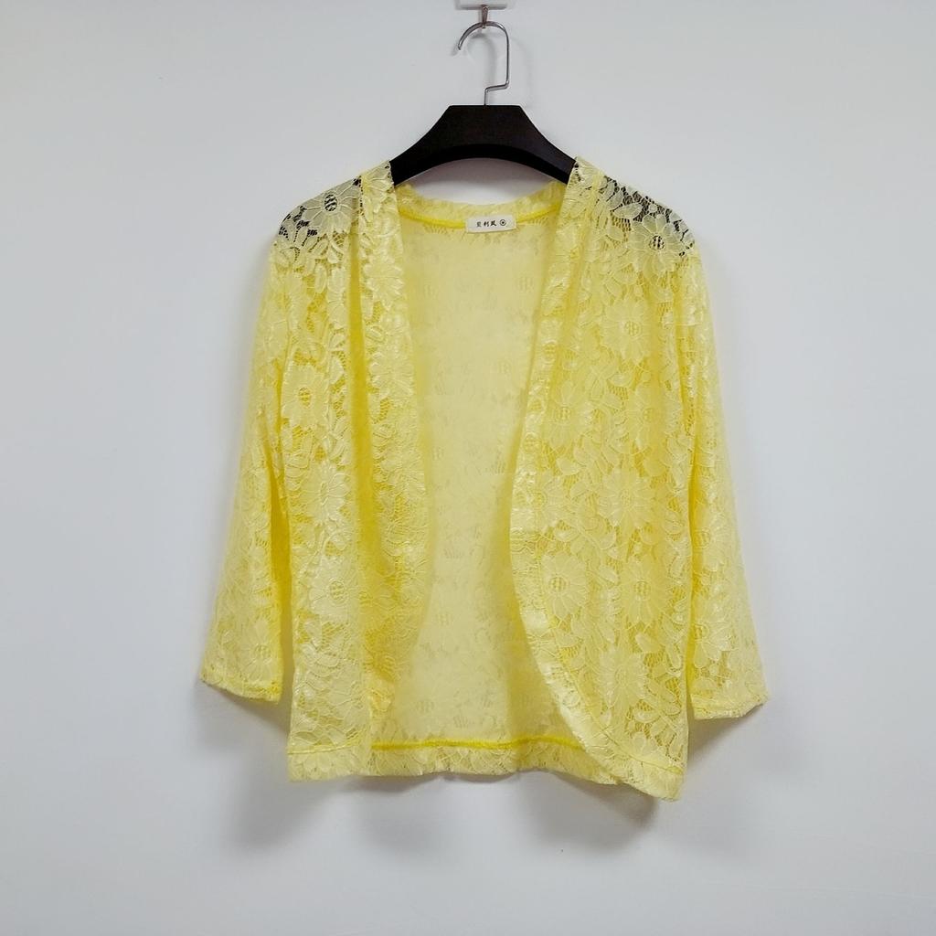 Lace Cardigan Thin Coat Women's Summer Korean Slim Plus Size Seven Quarter Sleeve Shawl Top Versatile Sun Protection Shirt