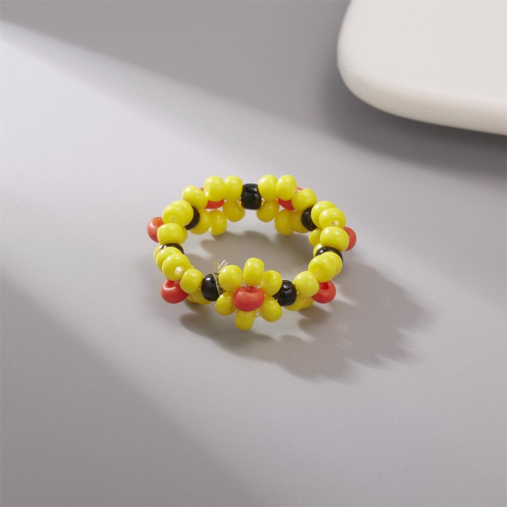 Bohemian Handmade Colorful Crystal Beaded Imitation Pearl Rings Continuous Circle Minimalist Wedding Promise Stacked Finger Ring