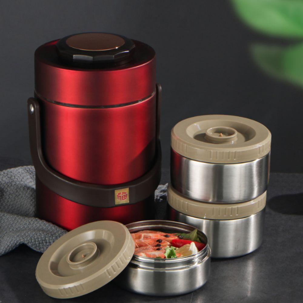 Multi Layer Insulated Food Bucket 304 Stainless Steel Vacuum Lunch Box Insulated Food Jar  Soup
