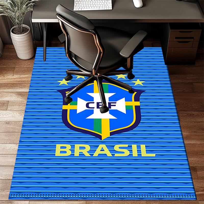 Brazilian Football Emblem Printed Office Carpet Chair Cushion Entryway Rug, Rugs for Living Room, Bedroom Christmas gifts