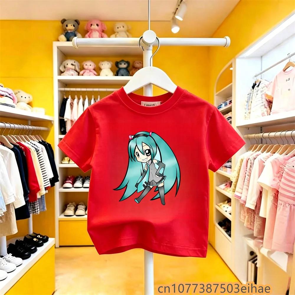 Summer Trend Hatsune Miku Collaboration Pure Cotton Short Sleeve Loose Fit Printed Casual Tee Soft Skin Friendly for Boys Girls