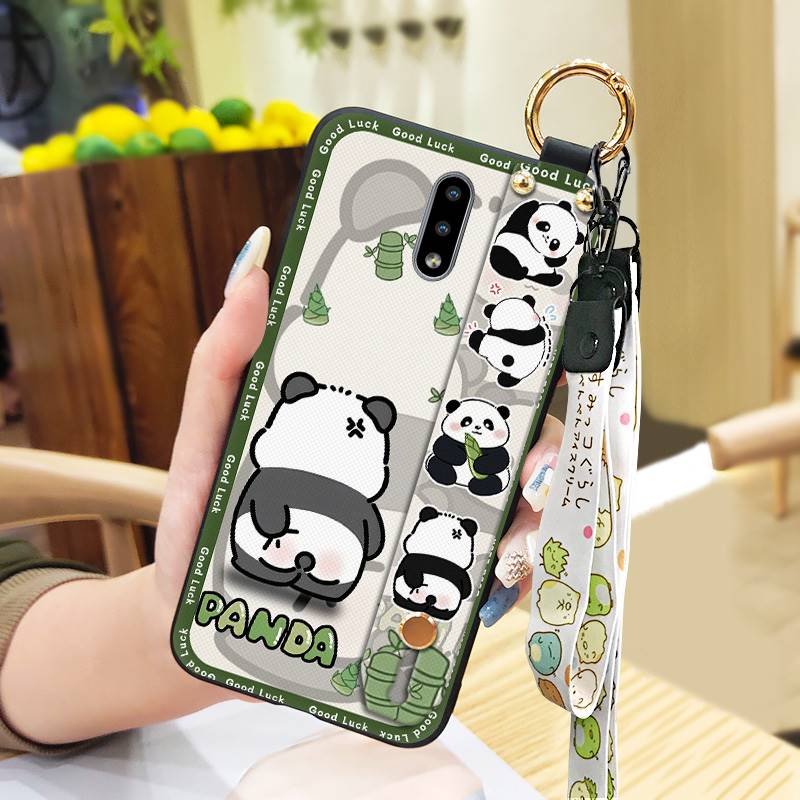 Cartoon Fashion Design Phone Case For Nokia 2.3 Wrist Strap Panda Back Cover Waterproof Anti-knock Lanyard Wristband