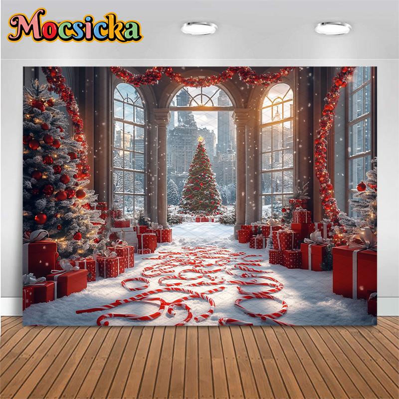 Mocsicka Фотофон Рождественская елка Домашние подарки Украшения для вечеринки Ребенок Семья Праздник Студийный фон Фотозона