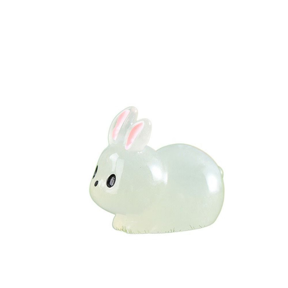 DIY Mini Rabbit Ornament Cartoon Resin Animal Figurines Cute Luminous Rabbit Miniatures  Outdoor