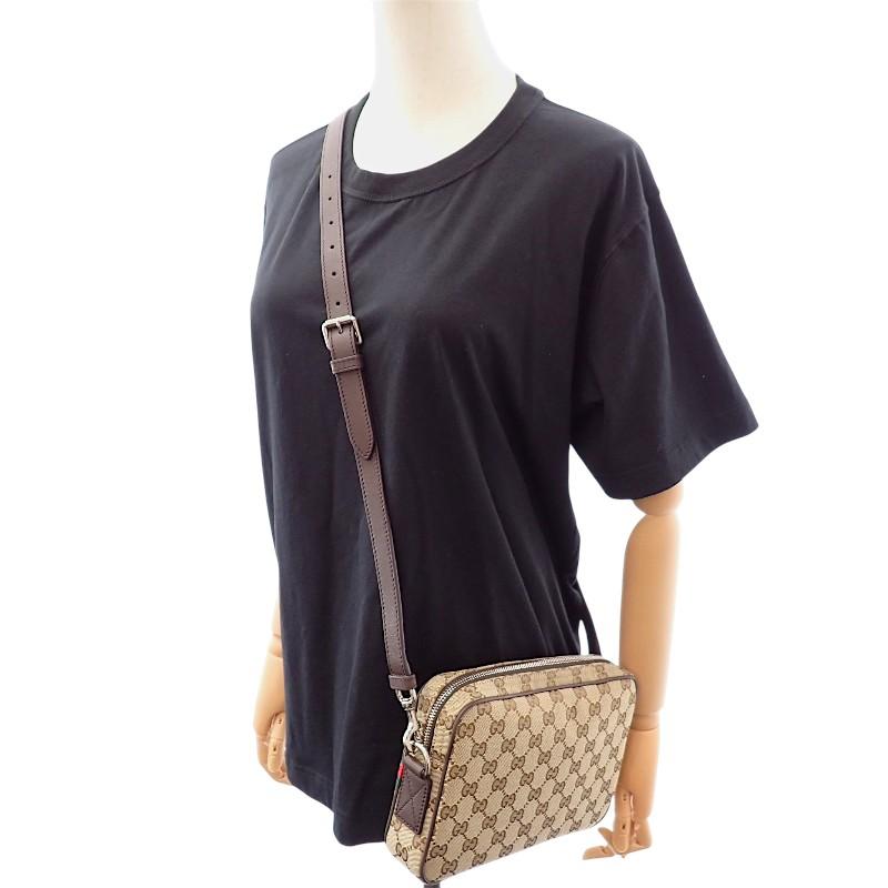 GUCCI  834802 body bag beige/Dark brown GG canvas mens