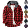 Men's Casual Long-Sleeve Loose-Fit Hooded Plaid Pocketed Shirt
