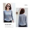 [OKJCON] ladies t-shirt long sleeve spring Plain color casual Fashionable large size (JP, alphabet, L, gray)