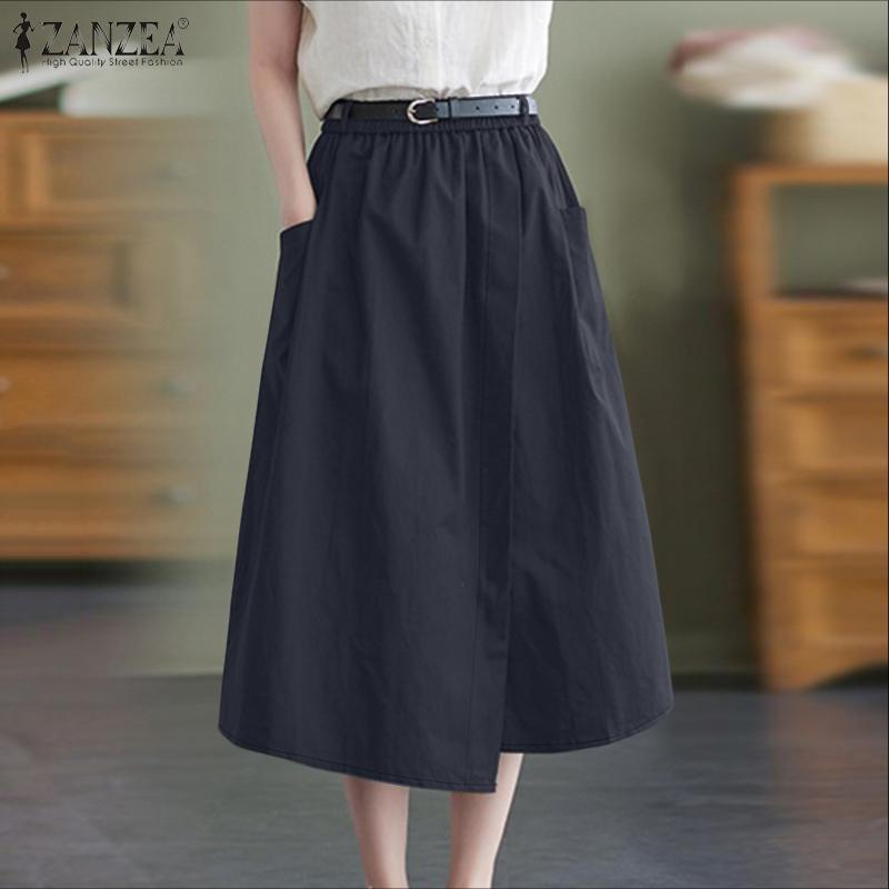 ZANZEA Женские повседневные юбки на резинке, однотонные, летние