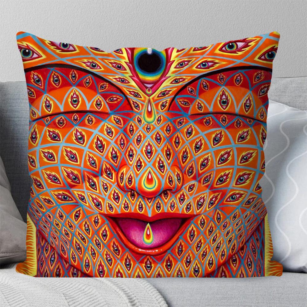 A- Alex Gray Trippy Psychedelic Pillow Case Square Pillow Bedroom Sofa Leisure Comfort Cushion Living Room Home Decoration 40X40