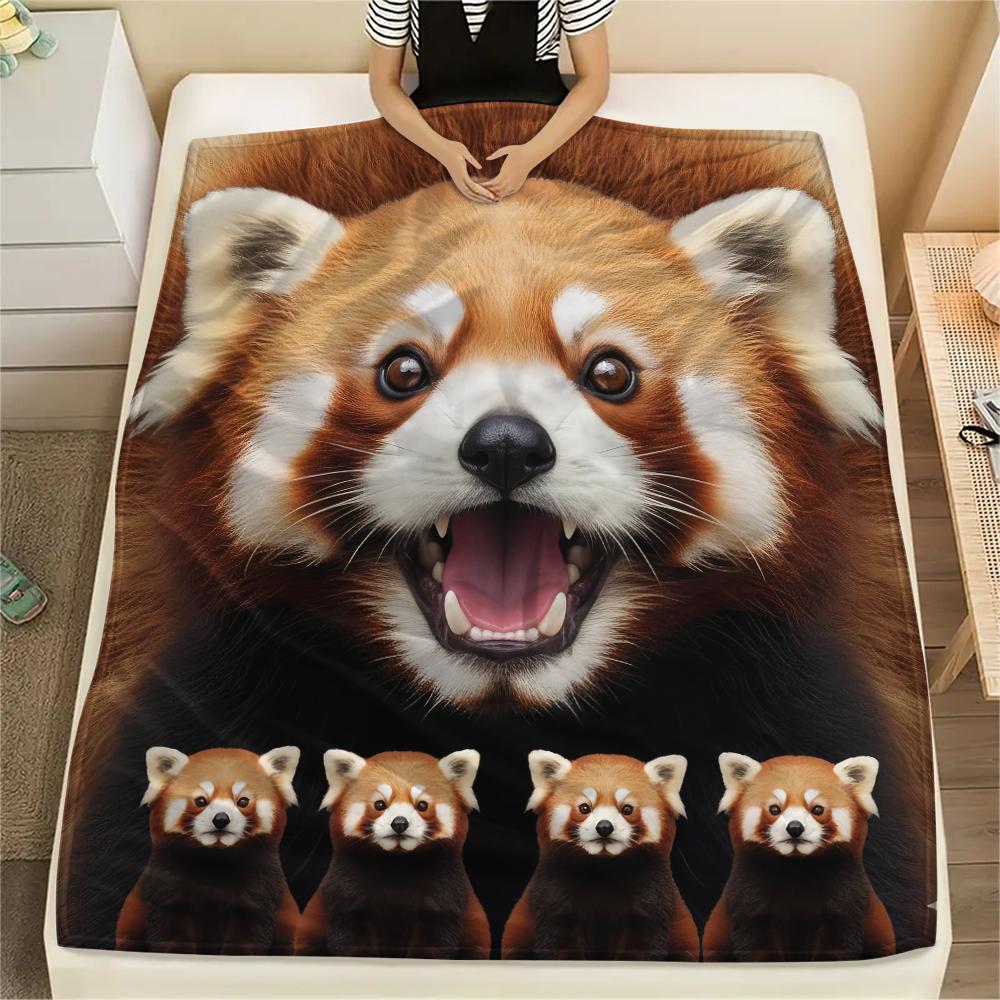 1Pc Red Pandas Mink Print Flannel Blanket, High quality Comfortable for All Seasons, Home Decor, Warmth and Comfort, Perfect for Gifts