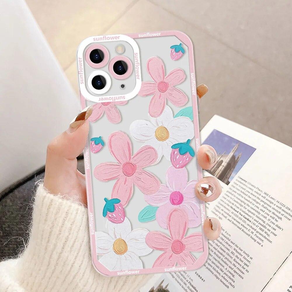 Чехол для телефона с цветами ромашки для iPhone 11, чехол для iPhone 13, 14, 12, 15 Pro Max Mini 7, 8 Plus XS XR X SE, цветной чехол с сердечком любви, чехол