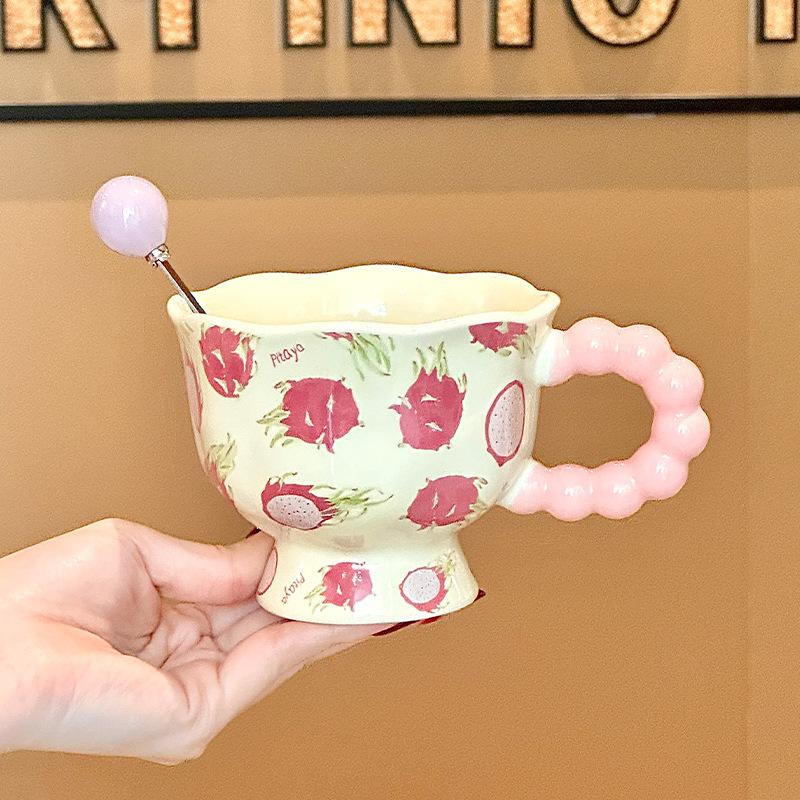 Ins Wind Cute Fruit Ceramic Mug Girls High Value Ceramic Water Cup Children's Breakfast Cup Birthday Gift