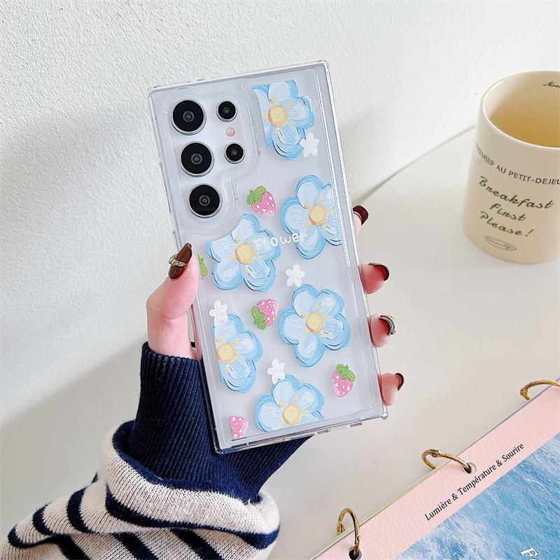 Прозрачный чехол для телефона с цветочным рисунком для Samsung Galaxy S24 S23 S22 Plus Note 20 Ultra S21 S20 FE, силиконовая мягкая задняя крышка из ТПУ