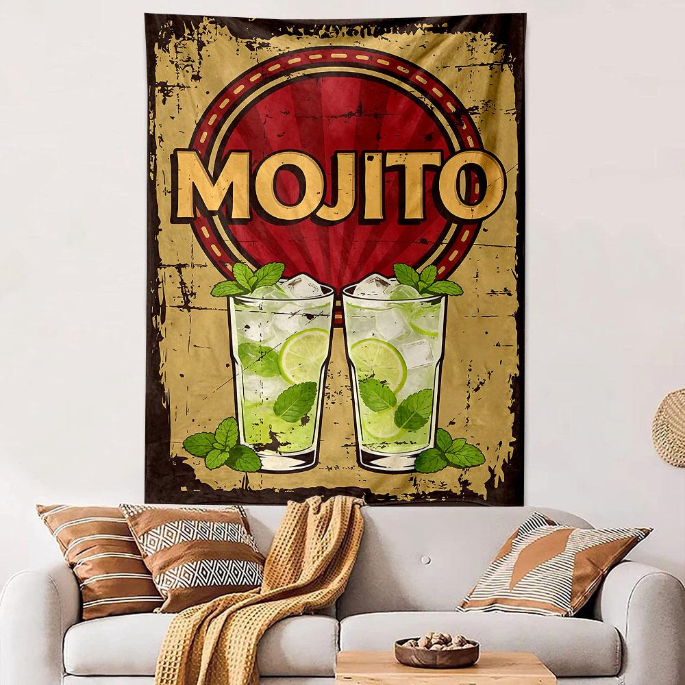 Retro Mojito Cocktail Design Patterned tapestry home decor, suitable for bedroom and living room, gift