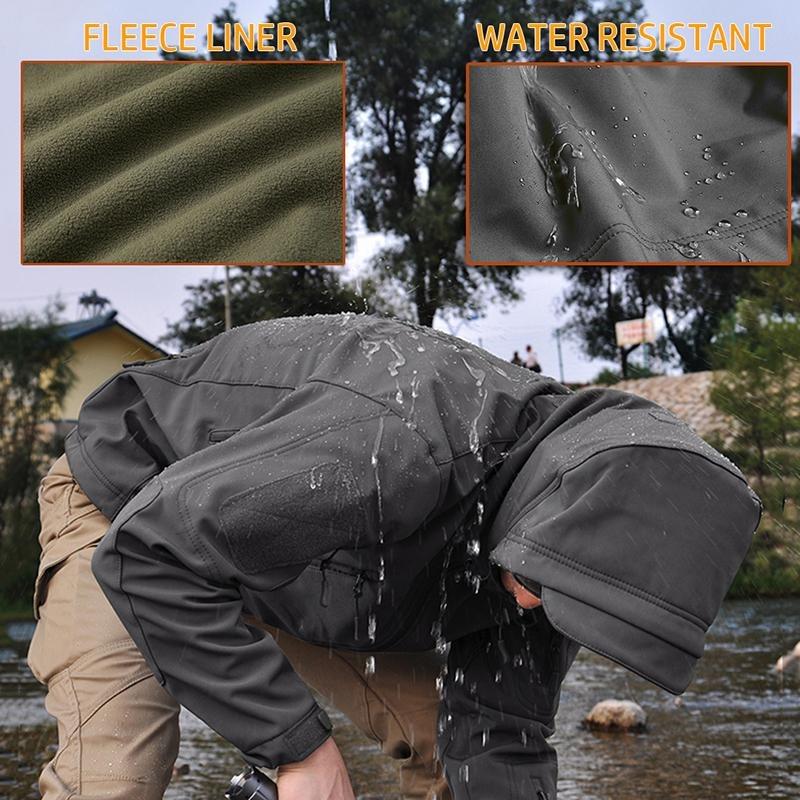Men's Soft Shell Tactical Jacket Waterproof Warm Fleece Hooded Military Coat Winter Hiking Hunting Clothes Outerwear Outdoor Windbreaker USA Size